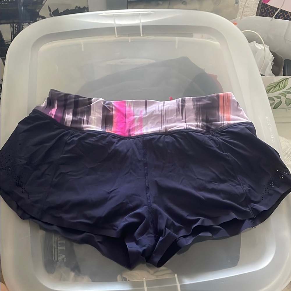Lululemon Athletica Women's Athletic Shorts - Navy blue with colourful waistband